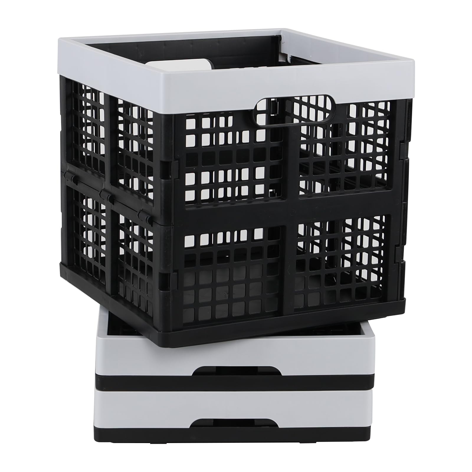Afromy 18 L Plastic Square Collapsible Crates, Set of 3 Folding Milk Crates, Black
