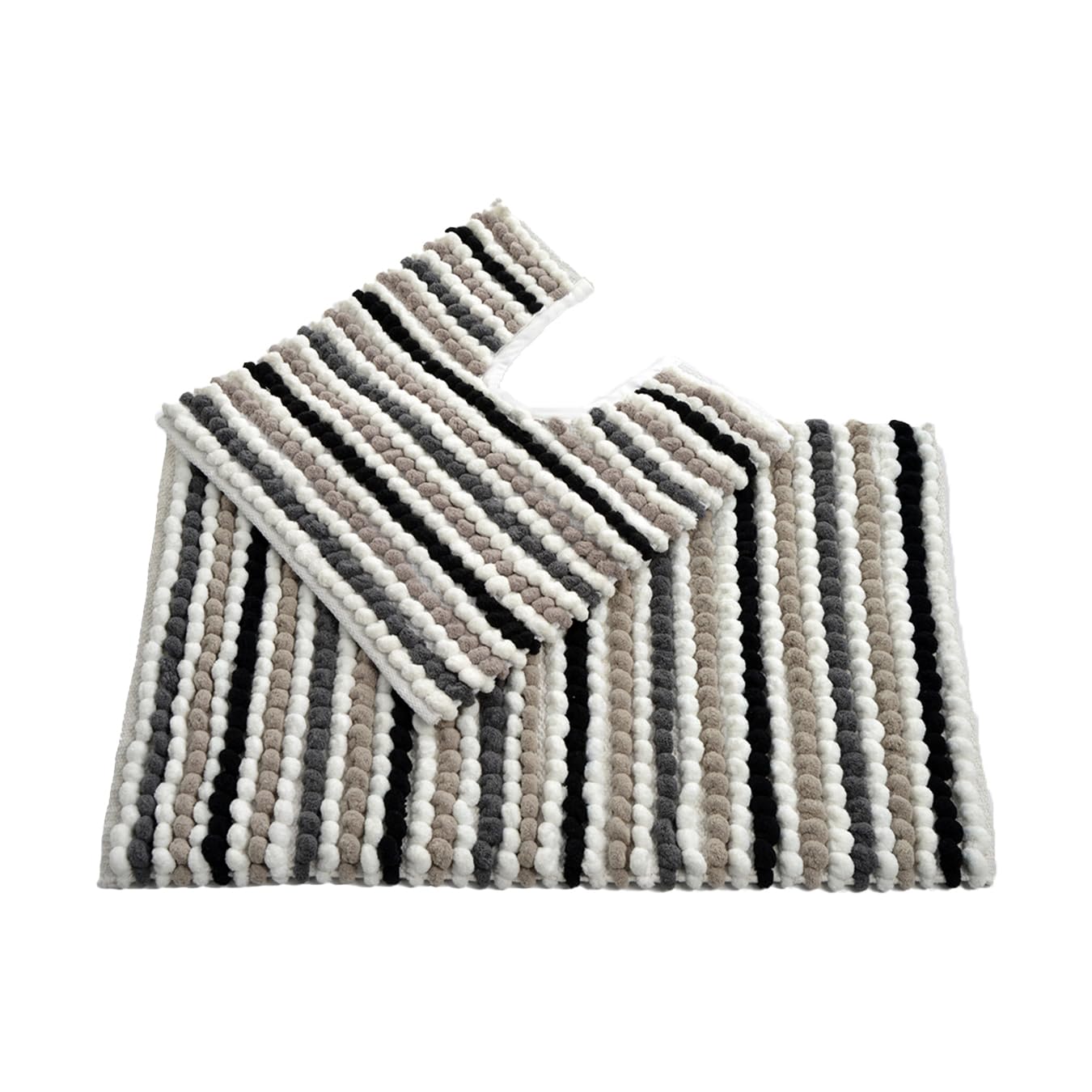 Allure Striped Chunky Bobble Two Piece Bath Mat & Toilet Mat Set – Thick, Hand-Woven, Super Soft, Bathroom Rugs (Monochrome) — image 1