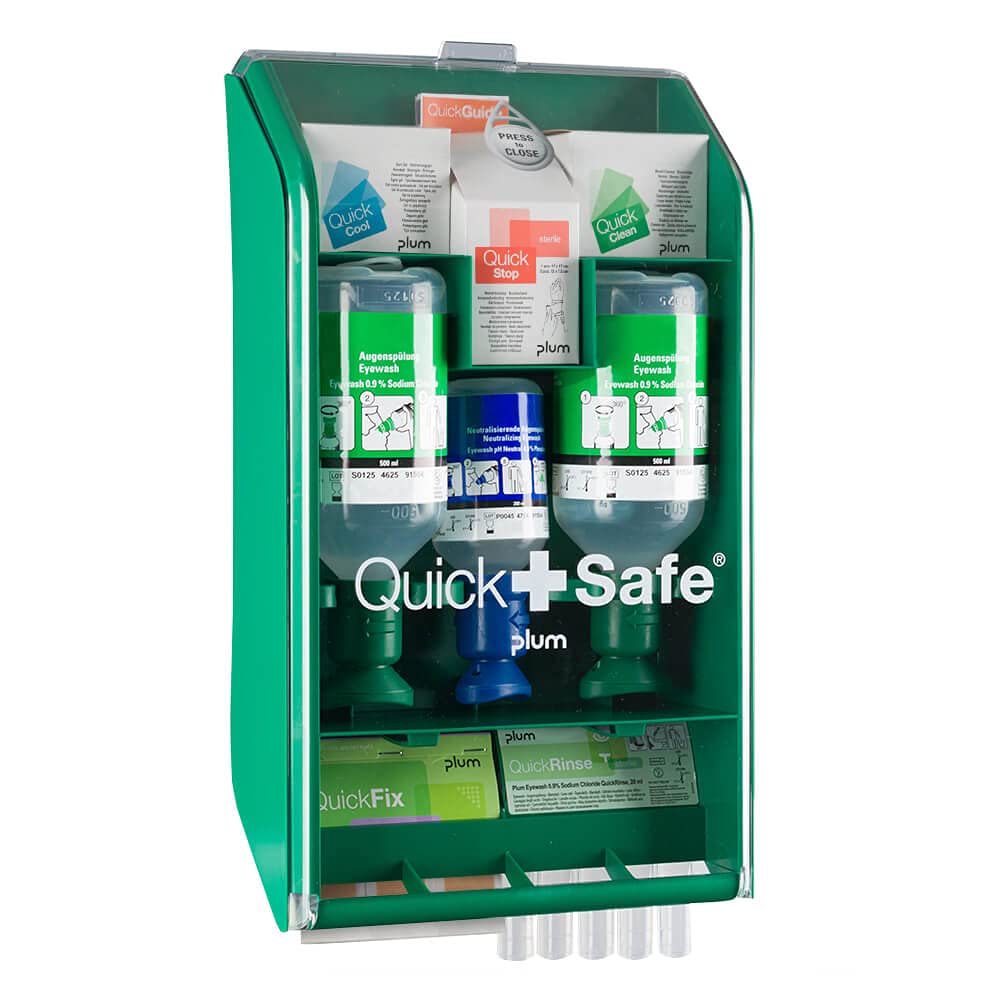 PLUM QuickSafe Complete Wandbox, mit Augenspülflaschen und Verbandmaterialien aus Kunststoff, Art.-Nr. 5174