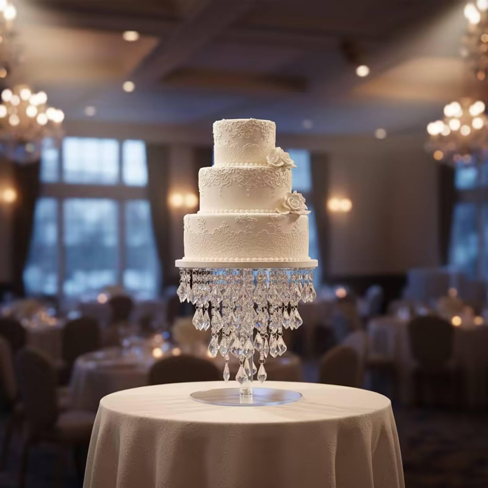 Almencla Acryl Tortenständer Kuchenständer Cupcakeständer Gebäckständer mit Anhängerfransen Transparente Präsentationsfläche Und Breiter Sockel für Hochzeit Feiern Buffet , Transparent , 20 20cm