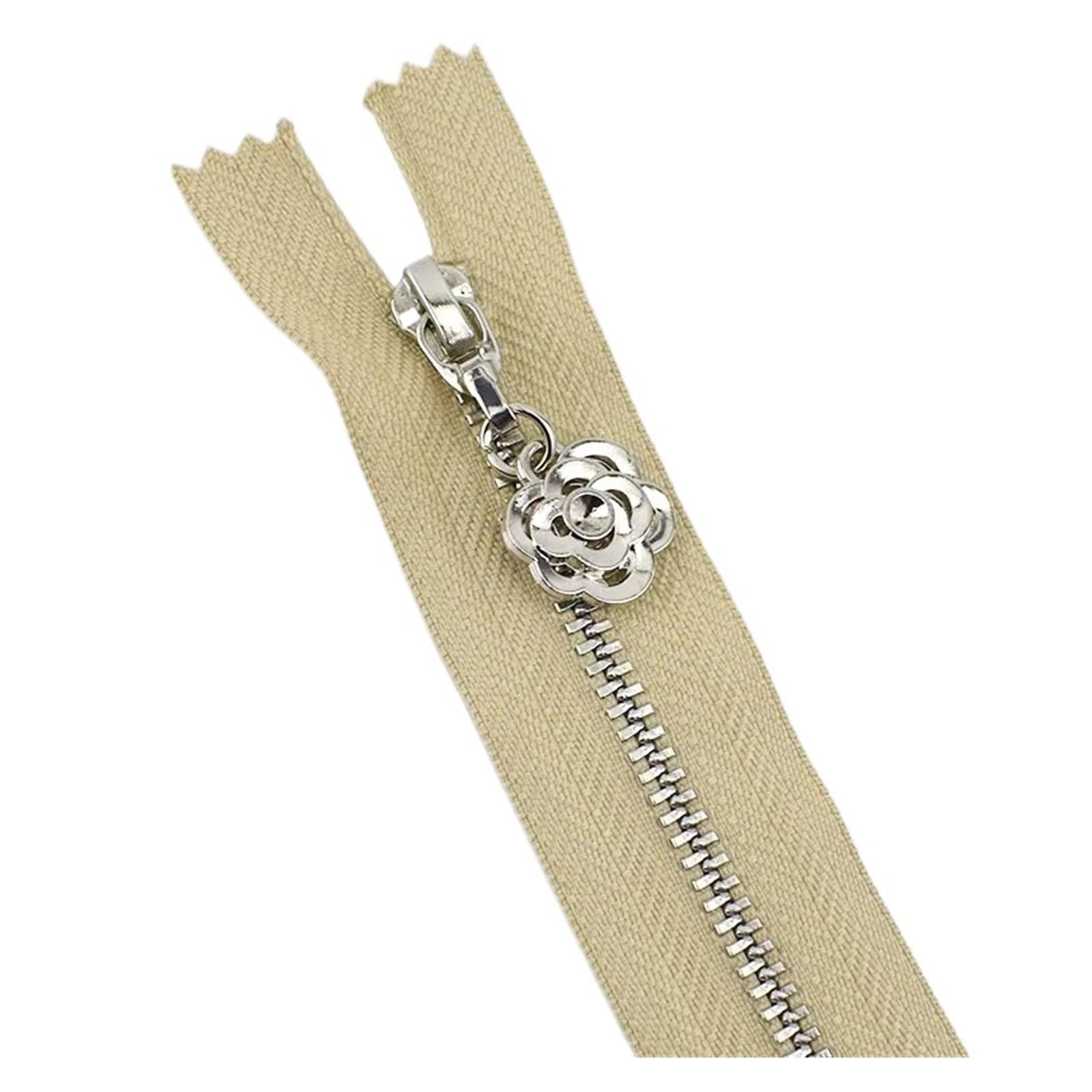 5Pcs 3# Metal Zipper for Sewing 40-50cm Open-End Zippers Silver Tooth Bag Decor Zip DIY Garment Accessories(ZA084-Khaki,Open-End-50cm)