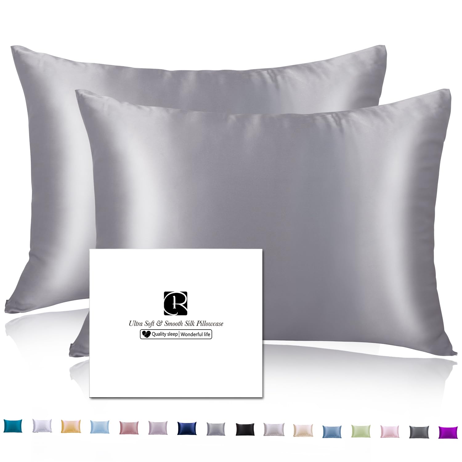 Ravmix Silk Pillowcase for Hair and Skin 21Momme Both Sides Mulberry Silk Pillow Case with Hidden Zipper, 2 Pack
