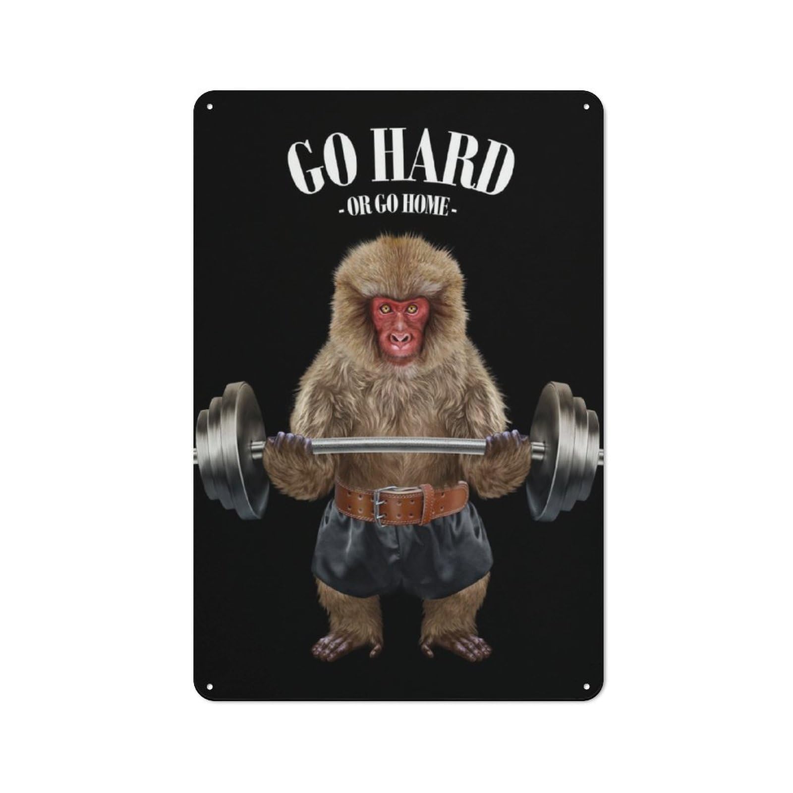 Monkey Weightlifting Metal Wall Sign 30x20cm, Rustic Decor for Hallway Wall, for Metal Sign Collectors, for Garage And Workshop Walls