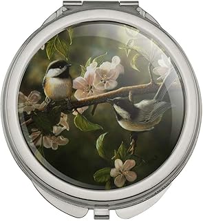 Chickadees Songbirds Spring Blossoms Compact Travel Purse Handbag Makeup Mirror
