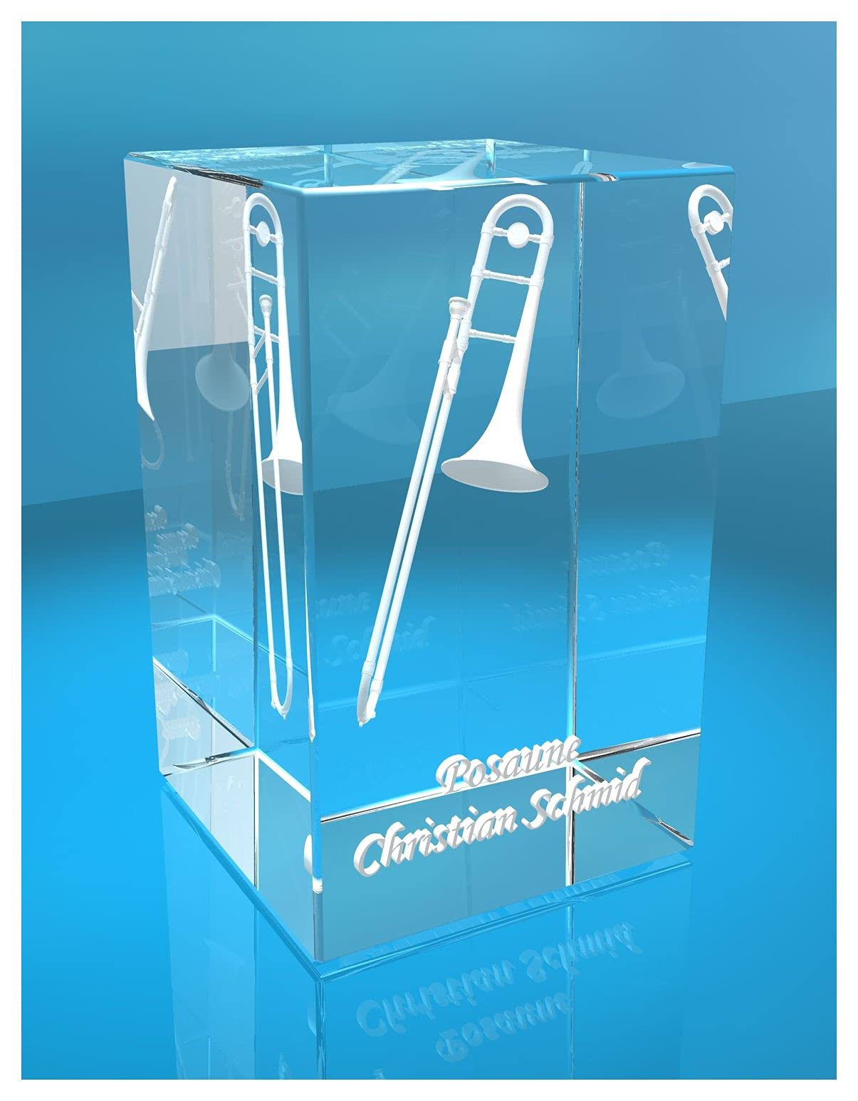 3D Glasquader | Posaune mit Wunschnamen | Blasinstrument | Geschenk für Posaunespieler Musiker Orchester