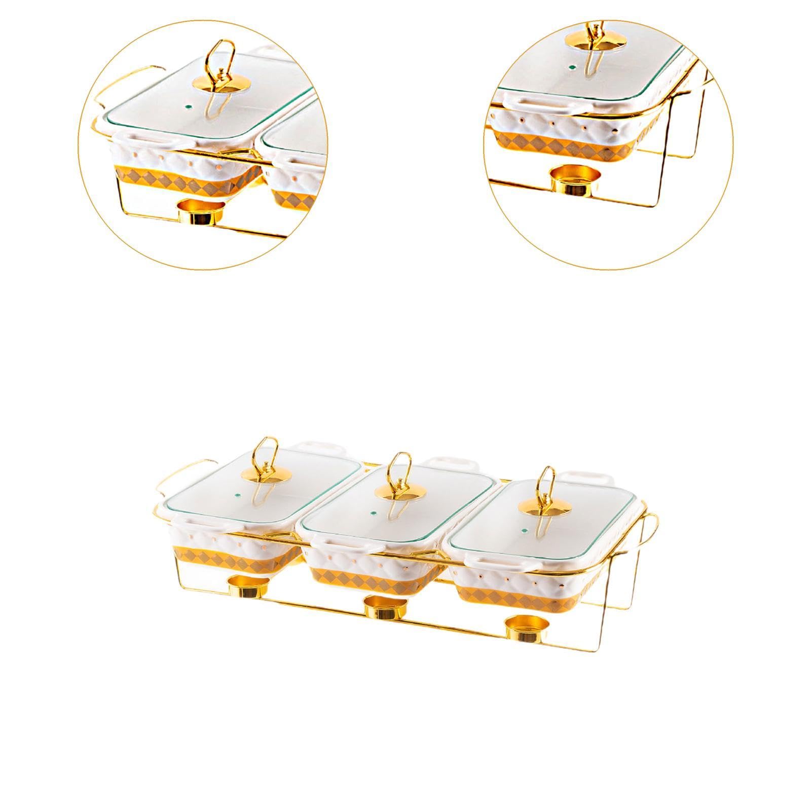 Scaldavivande per buffet, scaldavivande portatile, per feste, vacanze, banchetti, eventi, casseruola, finitura in acciaio inox, design a 3 scomparti