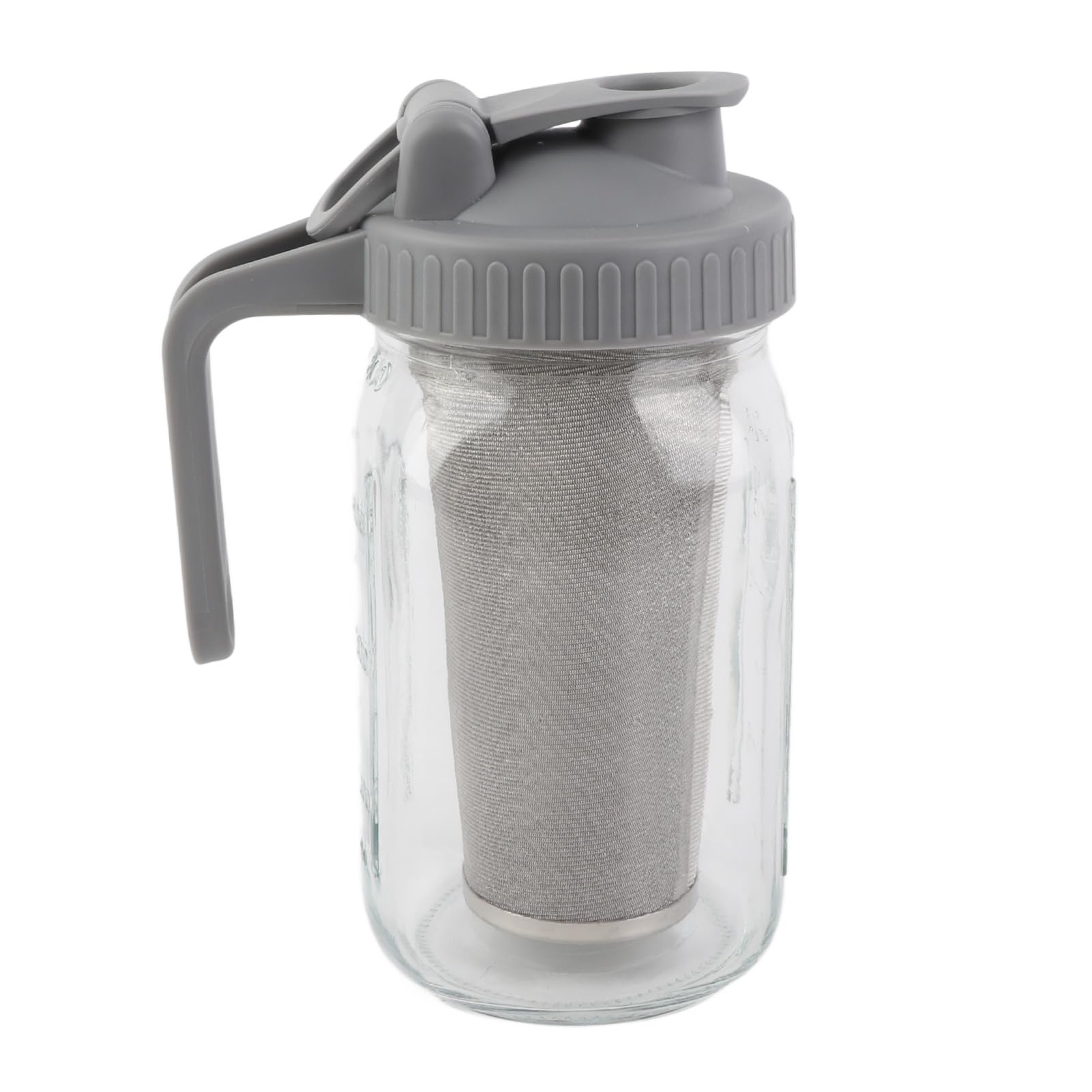 Jarra de cristal con tapa para conservas, 1 cuarto (32 o-z/1 l), jarra de agua a prueba de fugas con boca ancha y tapa de filtro, jarra de cerveza fría para agua, zumo, leche, té, café helado y