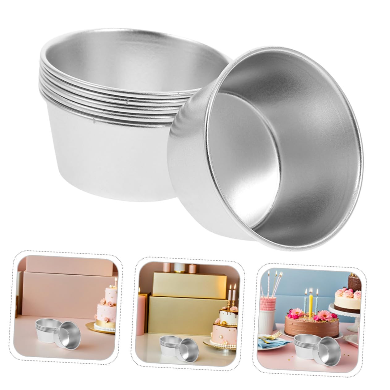 Moldes Carbono Tartas de Mini Piezas para 8 Acero Redondos | Superficie Antiadherente, Diseño Mini para Horneado Uniforme, Tono Plata, Uso en Repostería Casera