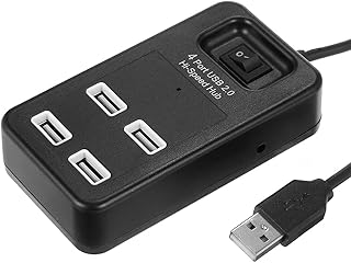 HUIOP 4 Port USB 2.0 Hi-Speed Hub Simultaneous Use Fast Transfer of Large Files 480Mbps Speed One-Key Control Black,USB2.0 Hub