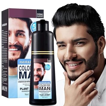 Mens Hair Mustache & Beard Dye for Gray Hair Coverage - Natural Black Color in 5 Minutes, Easy Application Shampoo for Facial Hair 200ml Natural Black