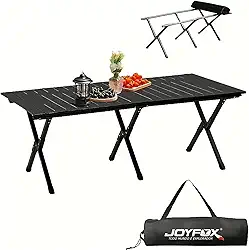JOYFOX Mesa Dobrável de Camping 120cm – Aço Leve, Portátil com Bolsa, Impermeável, Montagem Rápida, Estável com Pés Antiderrapantes para Churrasco, Praia e Piquenique