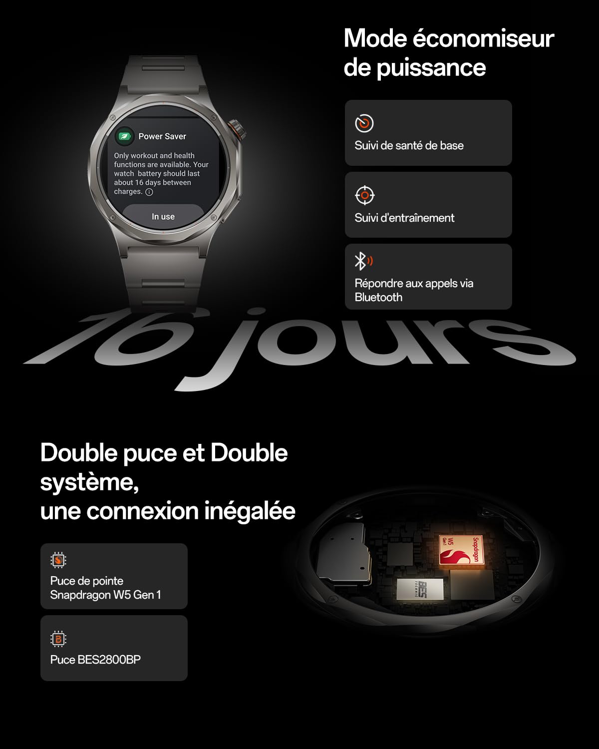 OPPO Watch X3 Smartwatch, Alliage Titane Ultra-Léger, Batterie Double Puce 16 Jours, AMOLED 1,5" 3000 Nits, ECG et Bilan Santé 60s, 100+ Modes Sportifs, 5ATM IP69, Google Gemini, Misty Titanium