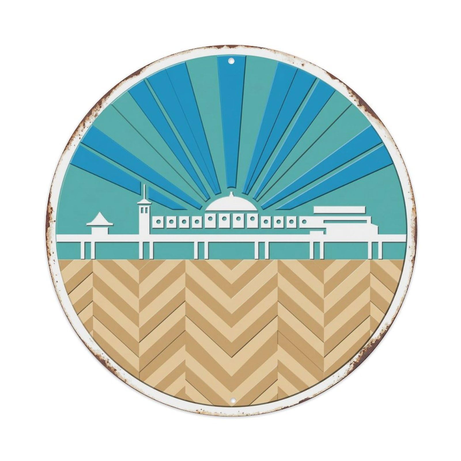 Brighton Radiant Pier Travel Metal Tin Sign Plaque Wall Decor for Cafe, Club, Garden Round Metal Poster 8x8Inch