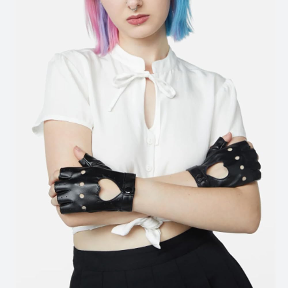 Amazon.com: FLORVIV Black Fingerless Gloves PU Faux Leather