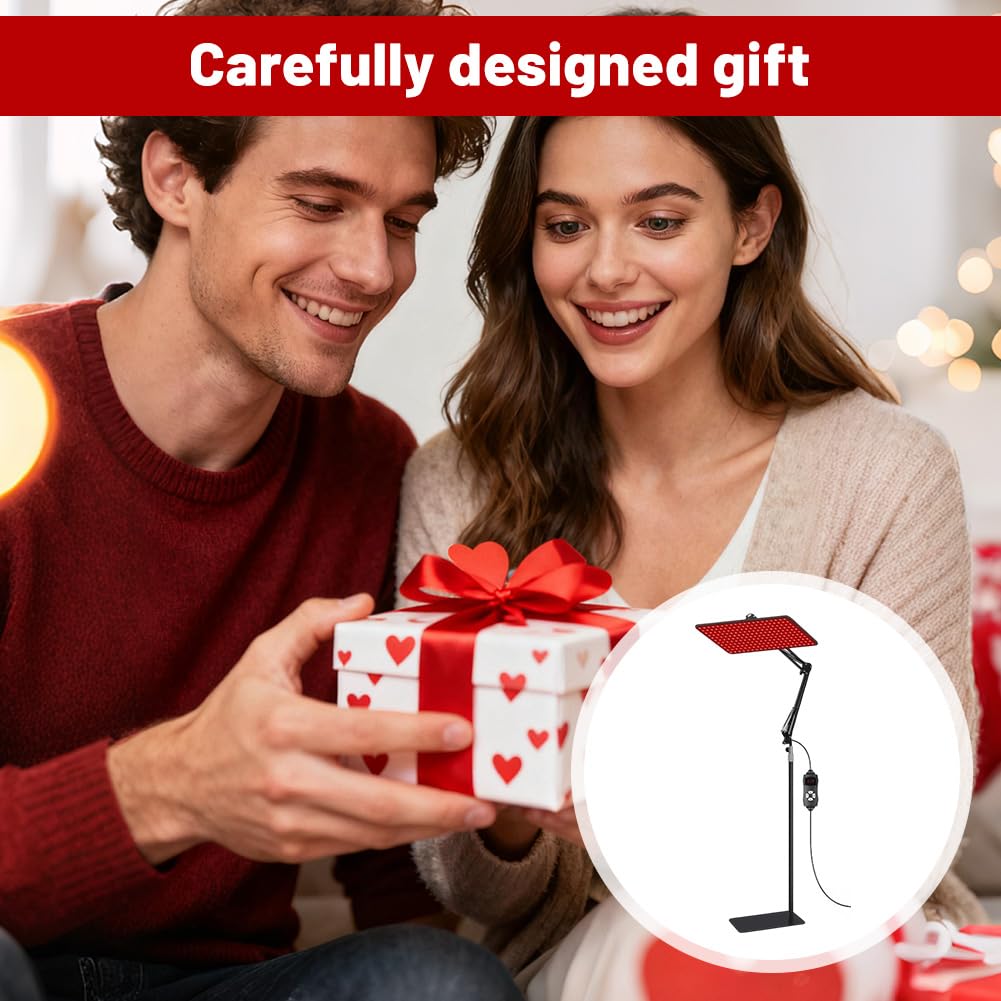 Lámpara de luz roja para cuerpo y cara, lámpara de infrarrojos con 200 LED y 5 niveles de brillo, longitud de onda tri (660 nm 850 nm 940 nm) con soporte ajustable y gafas de protección, alivia la