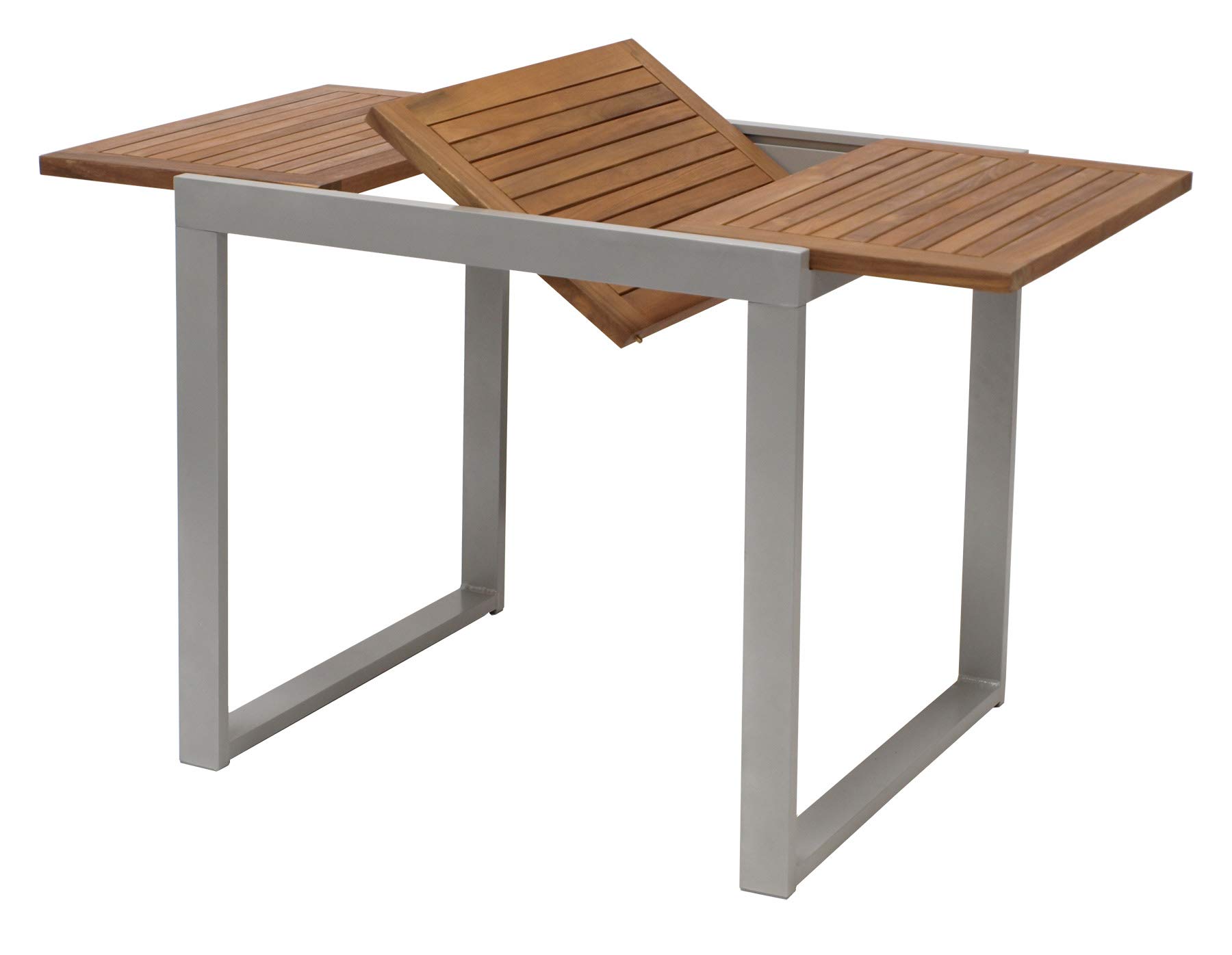 Balkon Ausziehtisch Naxos 80/120x70cm, Aluminium Silbergrau + Akazie braun geölt, witterungsbeständig