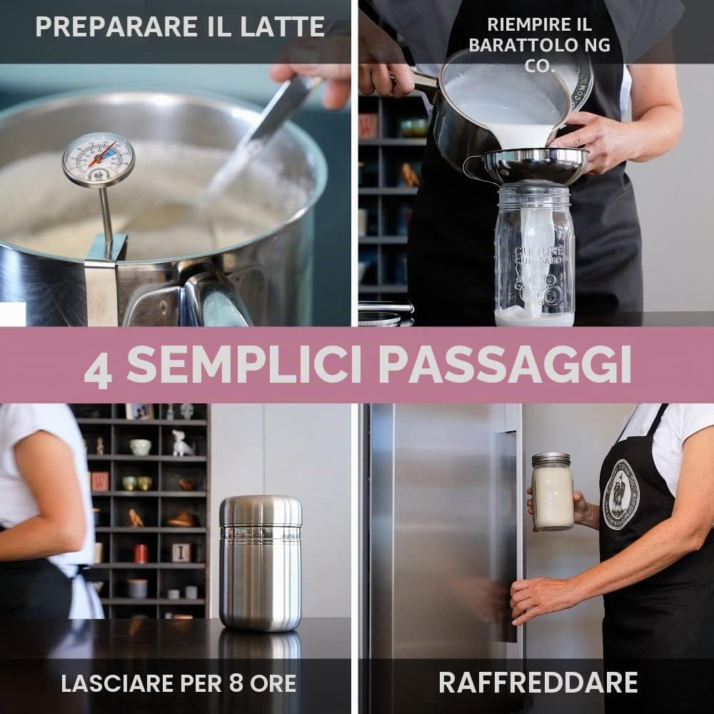 Macchina per Yogurt in Acciaio Inossidabile con Barattolo di Vetro da 0,95 Litri e Ricettario Completo per Preparare Più di 12 Yogurt Casalinghi Facili Senza Latticini e con Latte