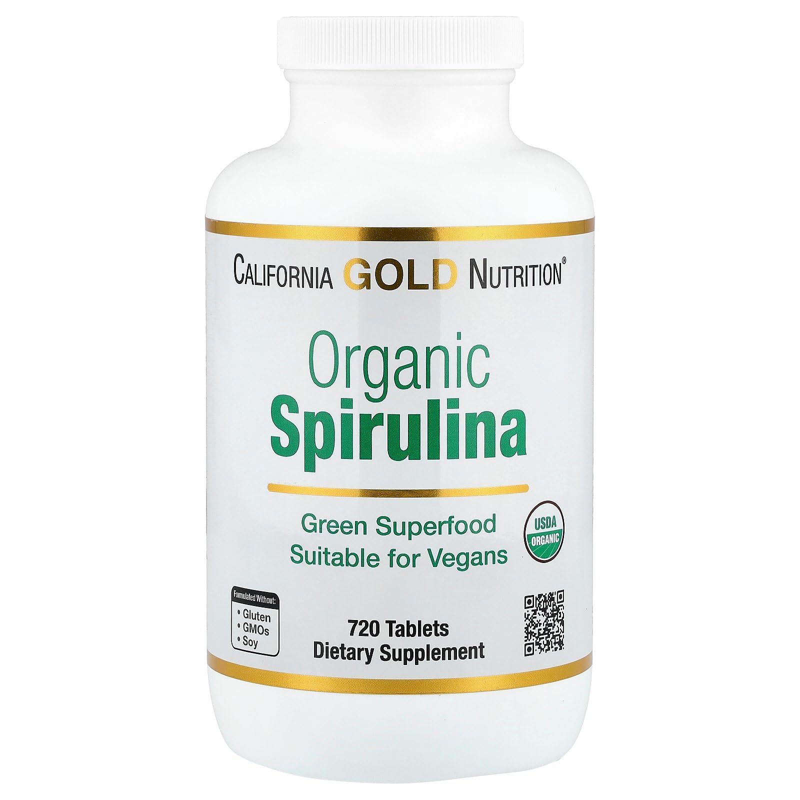 California Gold Nutrition Certified Organic Spirulina, USP Verified, USDA Organic, Non-GMO, 500 mg, 720 Vegetarian Tablets