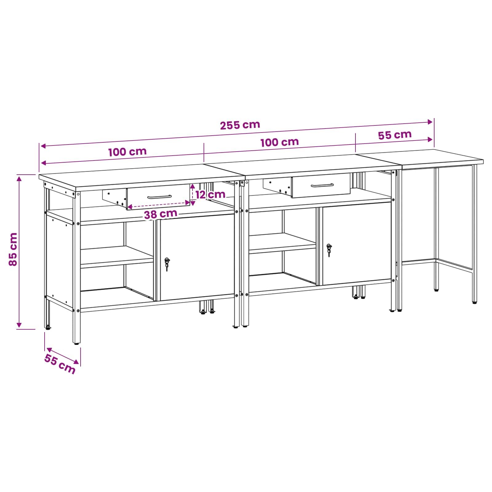 vidaXL Conjunto de Banco de Trabajo con cajón 3 pcs Negro y Gris, Organización de Taller, Banco de Trabajo Rectangular, estantería Resistente, Superficie Ajustable, soluciones de Almacenamiento