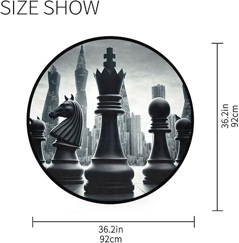 Miniatura 3 de Vnurnrn Alfombra redonda (ajedrez negro), alfombra antideslizante para interiores, alfombra circular lavable para sala de estar, puerta de entrada,
