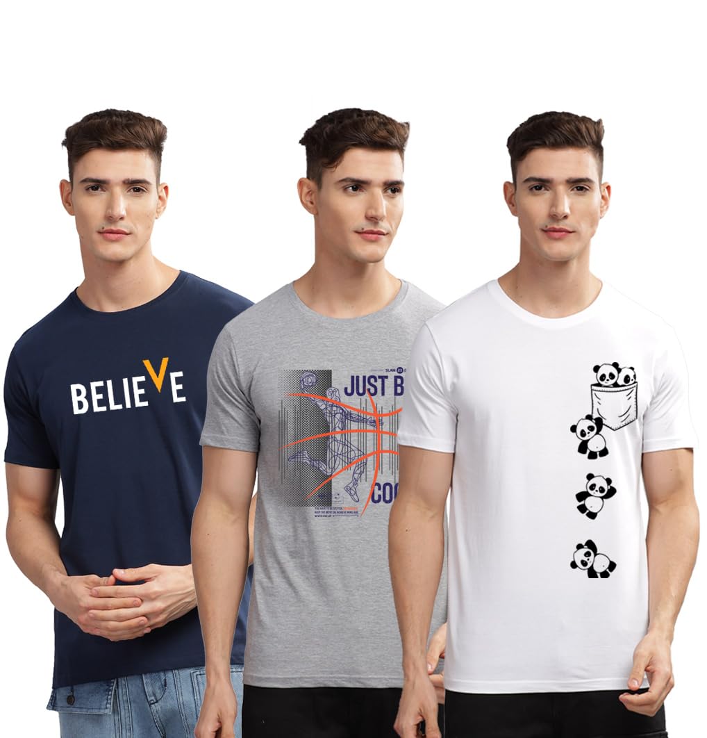 adro 100% Cotton Lycra Tshirts for Men Combo Pack of 3 | Regular Fit | Printed T Shirt | Round Neck Half Sleeve| Mens Tshirts-picture-26