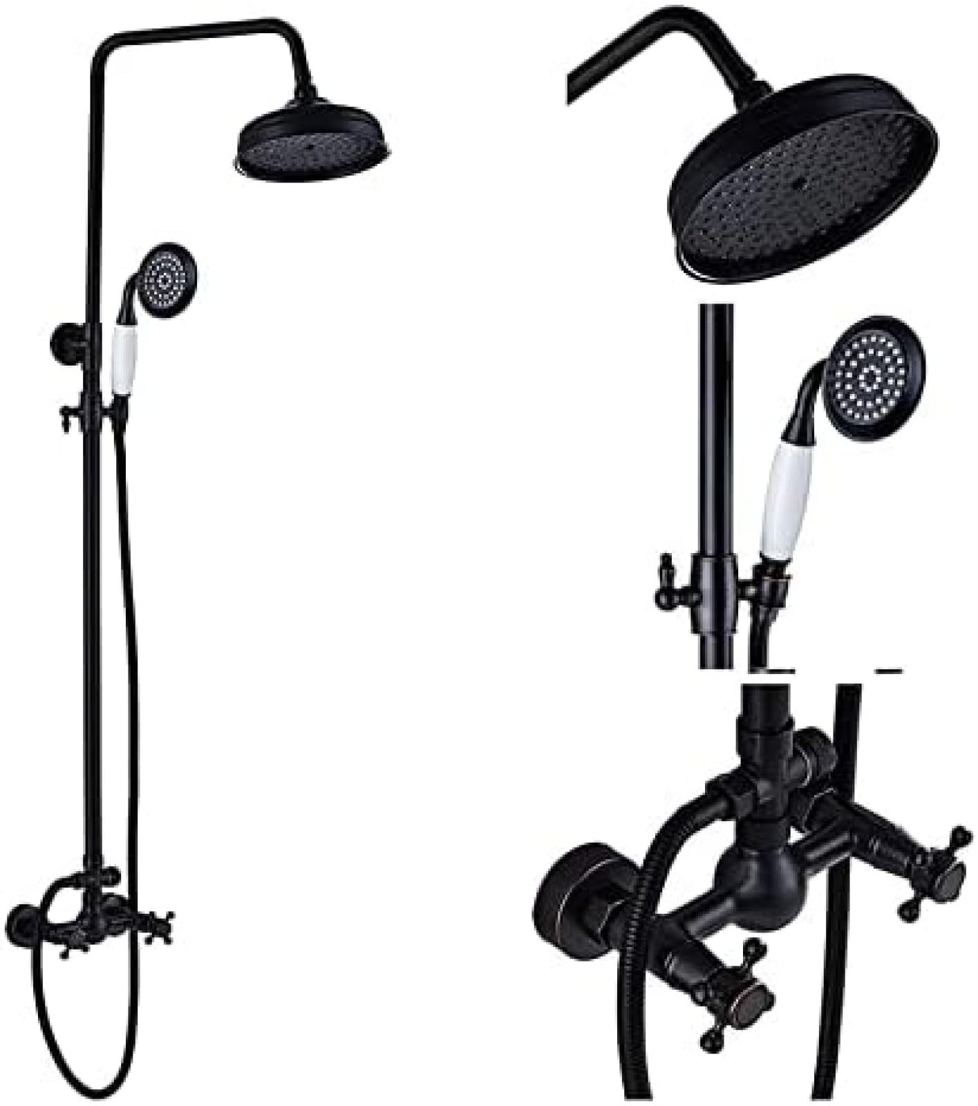 GLJTUO Shower system, Bathroom Rainfall Shower 8inch Mixer Faucet Dual Handle Brass Black Shower Set Faucet Wall Mount Rainfall Shower Mixer Tap Handshower,Shower Faucet B01,Sho,Shower Faucet C02