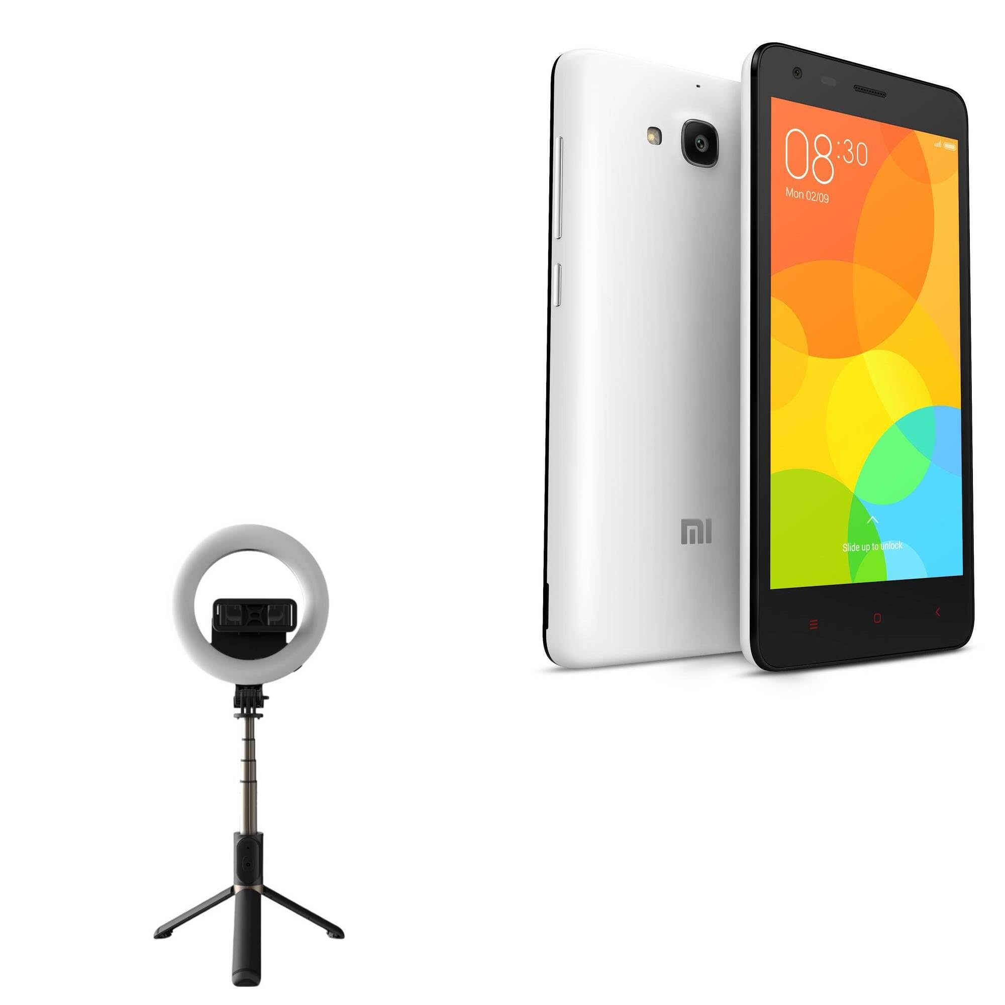 BoxWave Stand and Mount Compatible with Xiaomi Redmi 2 - RingLight SelfiePod, Selfie Stick Extendable Arm with Ring Light - Jet Black