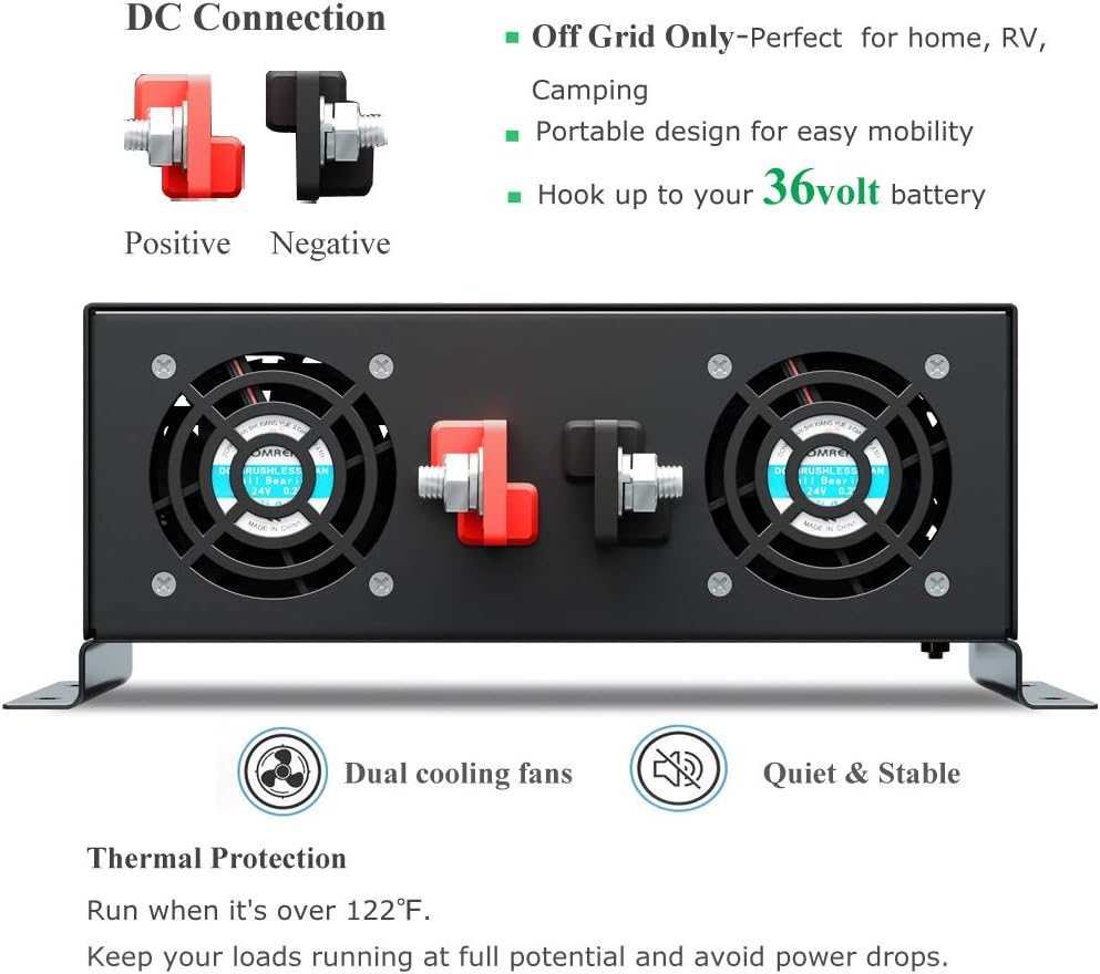 Bеѕt Cуbеr Mоndау 🔥 WZELB 3000 Watt Continuous / 6000 Watt Peak 36v Pure Sine Wave Power Inverter DC to 120V AC Power Converter with 2 AC Outlets, 2 Sets of Battery Cables, LED Display