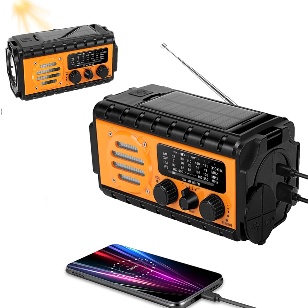 Radio Solar de Mano con Alimentación 4 En 1: Batería De 20000 mAh, Radio Am/FM/SW Y NOAA, Luz De Lectura Y Linterna para Aventuras Al Aire Libre Y Emergencias