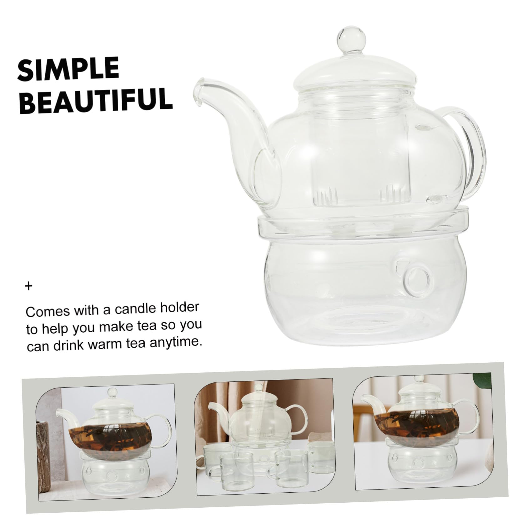 INOOMP Kung Fu Teeservice Glas Teekanne Mit Filter Hitzebeständig Für Zuhause Und Reisen Inkl 4 Tassen Und Stövchen