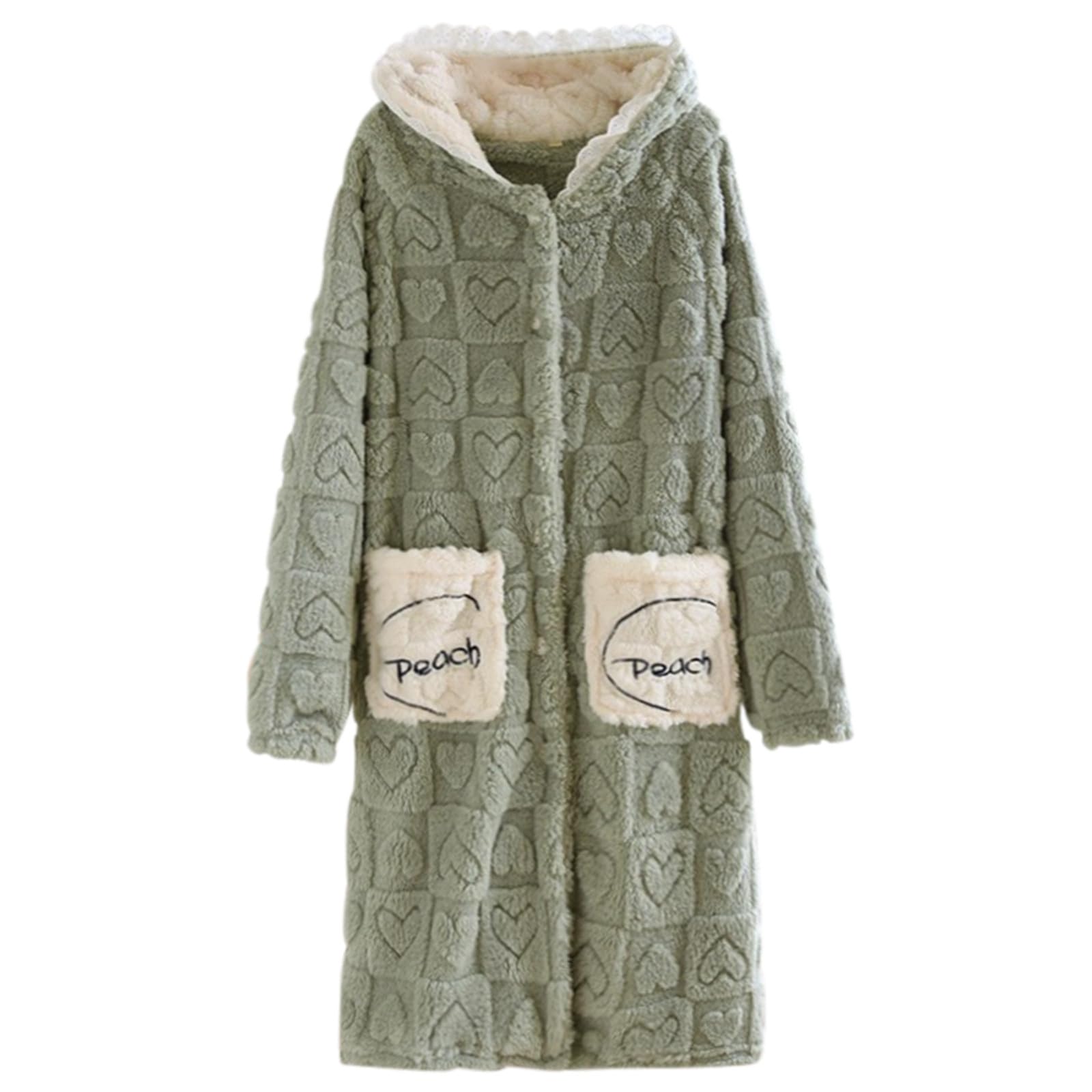 Generisch Albornoz de franela con capucha y patrón de corazones y estampado de corazones, suave y cálido albornoz para invierno cómodo y relajante ropa de dormir