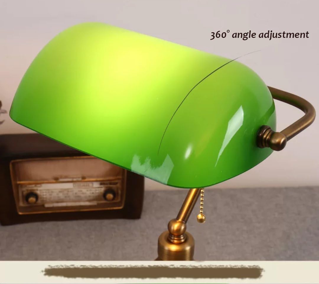 ASOKO Traditional Bankers Lamp, Brass Base, Handmade Emerald Green Glass Shade,Vintage Office Table Light, Antique Style Desk Lamps for Office, Library, Study Room (Brass)(No Bulbs Included)