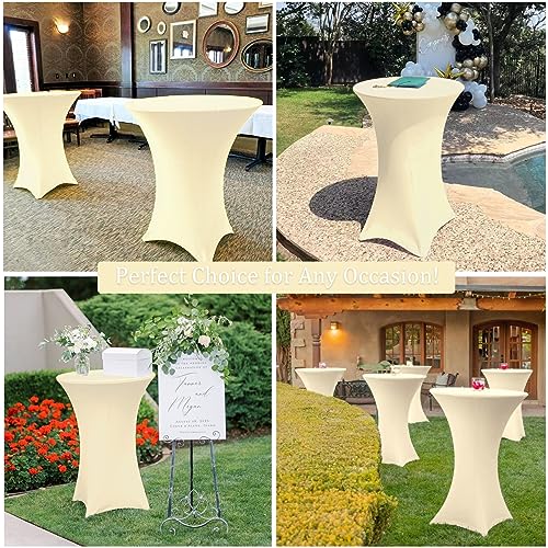 Image of 4 Pack 32x43 Inch Cocktail Table Cover Spandex Stretch Square Corners Tablecloth, Beige Cocktail Round Table Cloth, Fitted High Top Table for Bar, Weddings, Birthday, Banquet, Party (Beige)