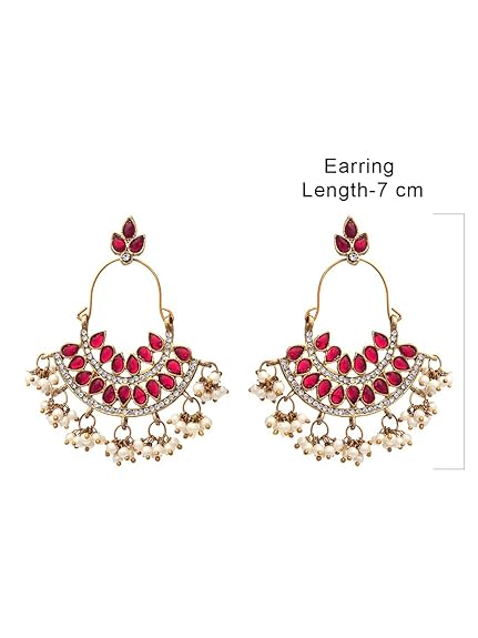 Zaveri Pearls Pink Kundan Austrian Diamonds & Beads Dangle Ethnic Earrings For Women - ZPFK1194 - Image 4