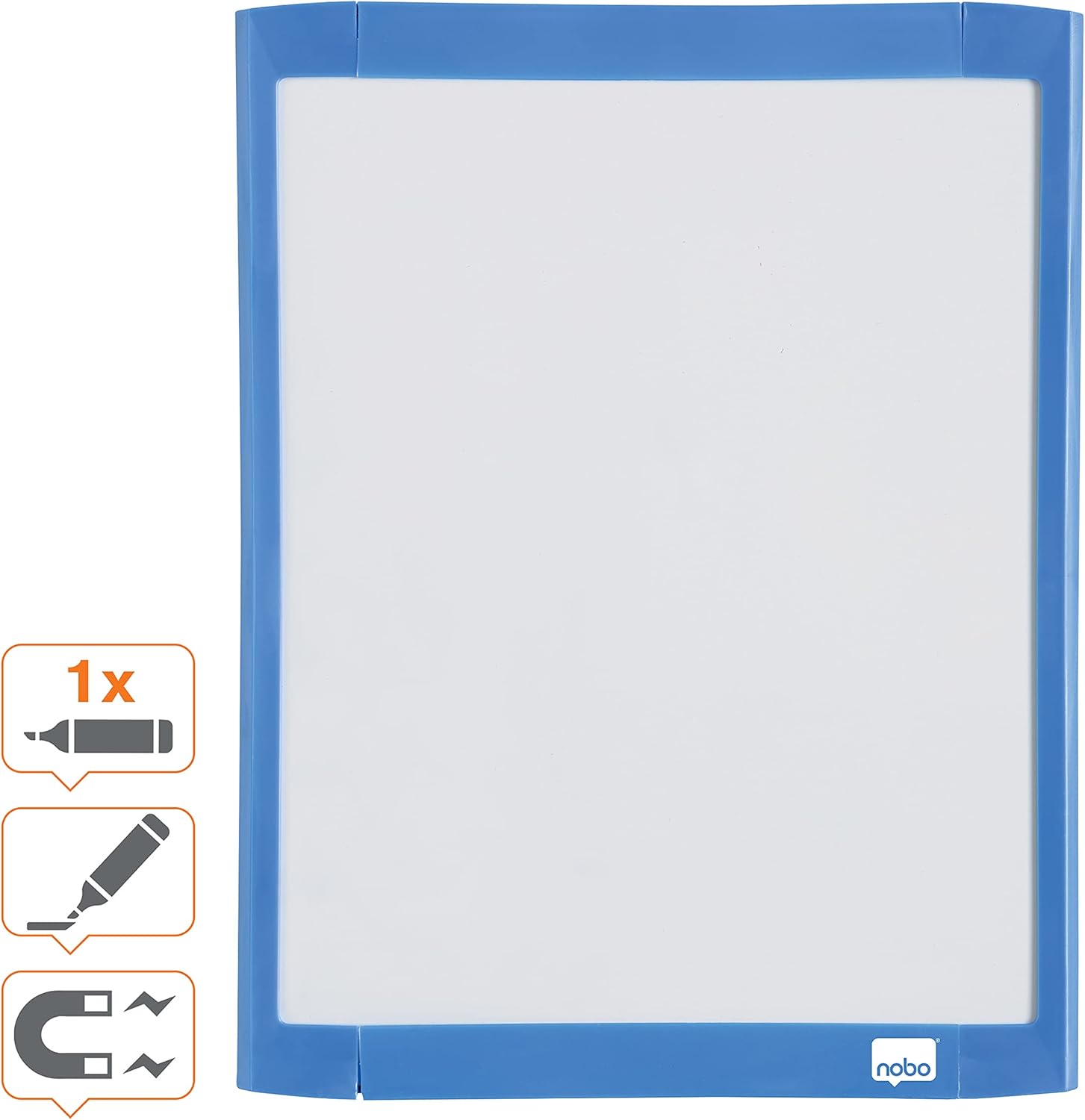 Nobo 1903816 Mini Magnetic Whiteboard with Coloured Frame, Dry Wipe, Wall Mountable, Includes Whiteboard Pen, Magnets, Eraser & Foam Adhesive Mounting Pads,Light Blue,216 x 280 mm