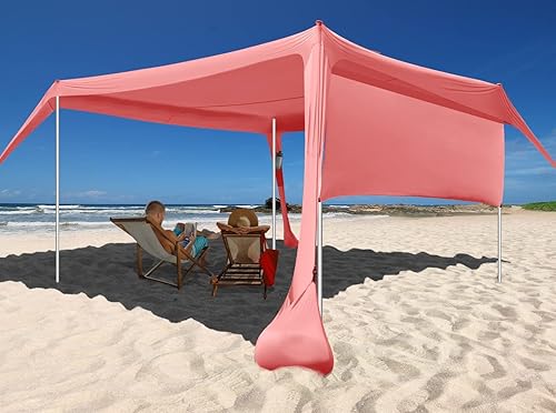 Miniatura 7 de easierhike Parasol de playa con pantalla de pared lateral diseño resistente al viento, refugio solar UPF50+ anclajes portátiles para tienda de