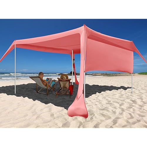 Beach Canopy Tent Shade with Sidewalls 10x10FT, 6.6FT Tall, UPF50+ Sun Shelter, Windproof & Water Resistant, Includes Guylines Sand Shovel Stability Poles, Easy Up for Beach Outdoor Camping Backyard
