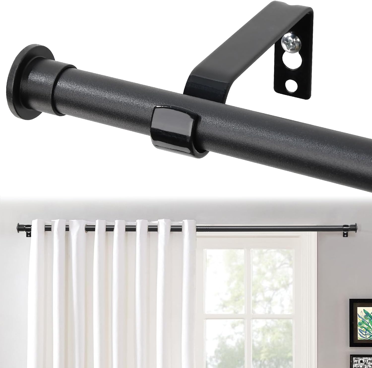 Curtain Rods 5/8 Inch Diameter with Brackets Black