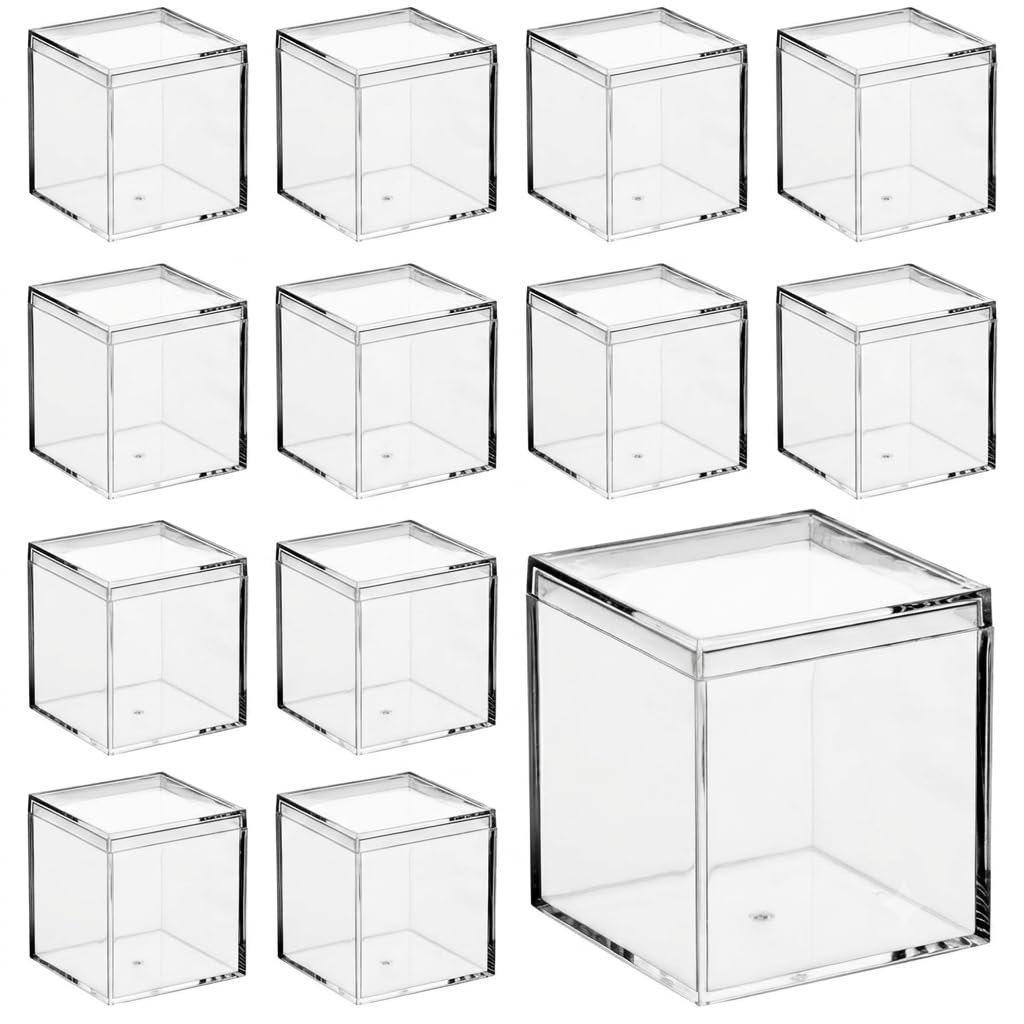 Clear Plastic Mini Display Cube with Lid by Glownary – Polystyrene (PS), Clear, Pack of 192, Model 192-case-cube
