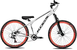 Bicicleta Aro 26 Rebaixada Freeride para Grau, Quadro em Alumínio, Relação 1x7, Aros Vmaxx Coloridos, Pedivela 34D, Suspensão 80mm,Branco Preto Laranja Neon
