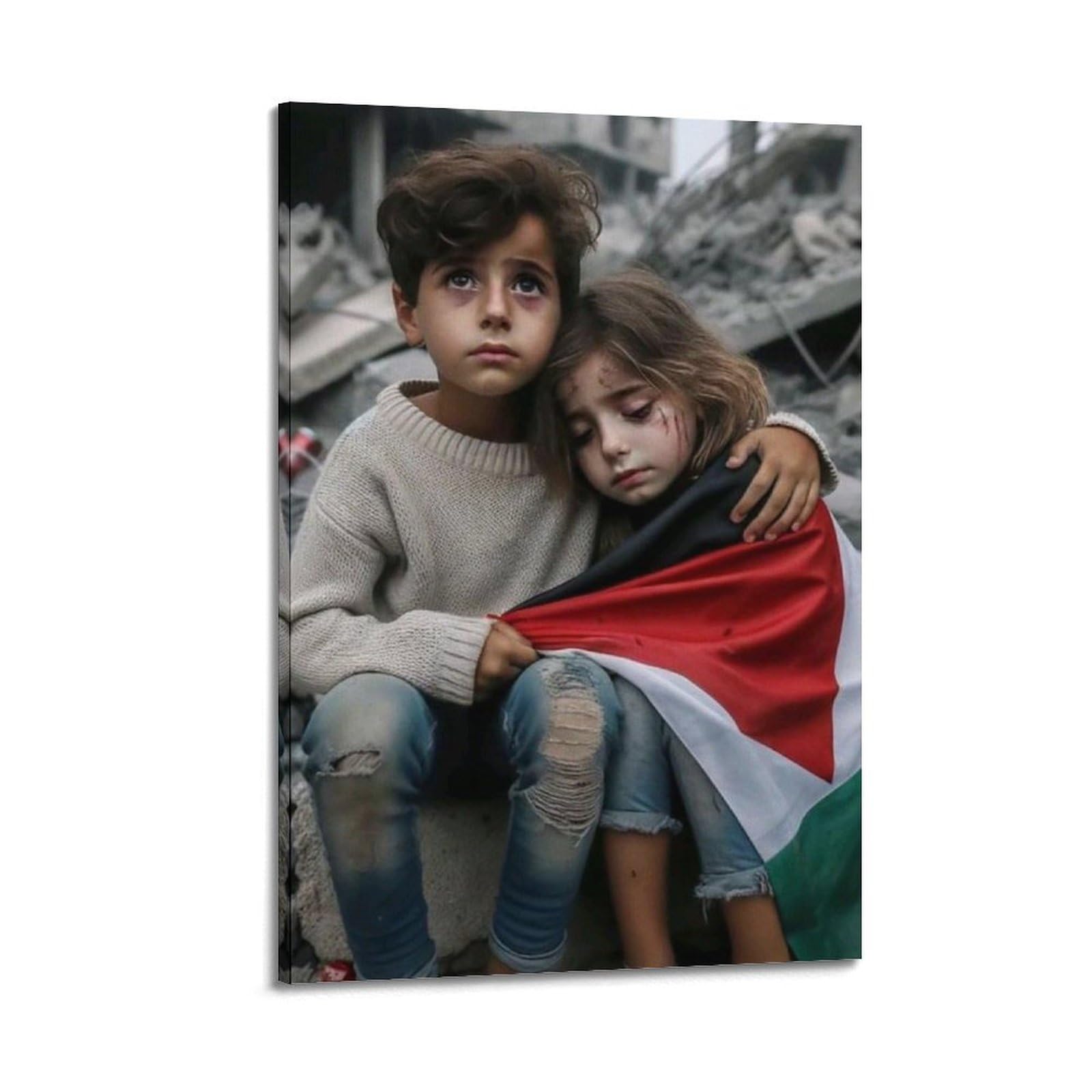 XKUGA World Peace Anti War Poster Palestine Gaza Child Refugees Modern Decorative Canvas Prints - Ideal Wall Art for Family, Man Cave, Game Room, Boys & Girls Bedroom 20x30inch(50x75cm)