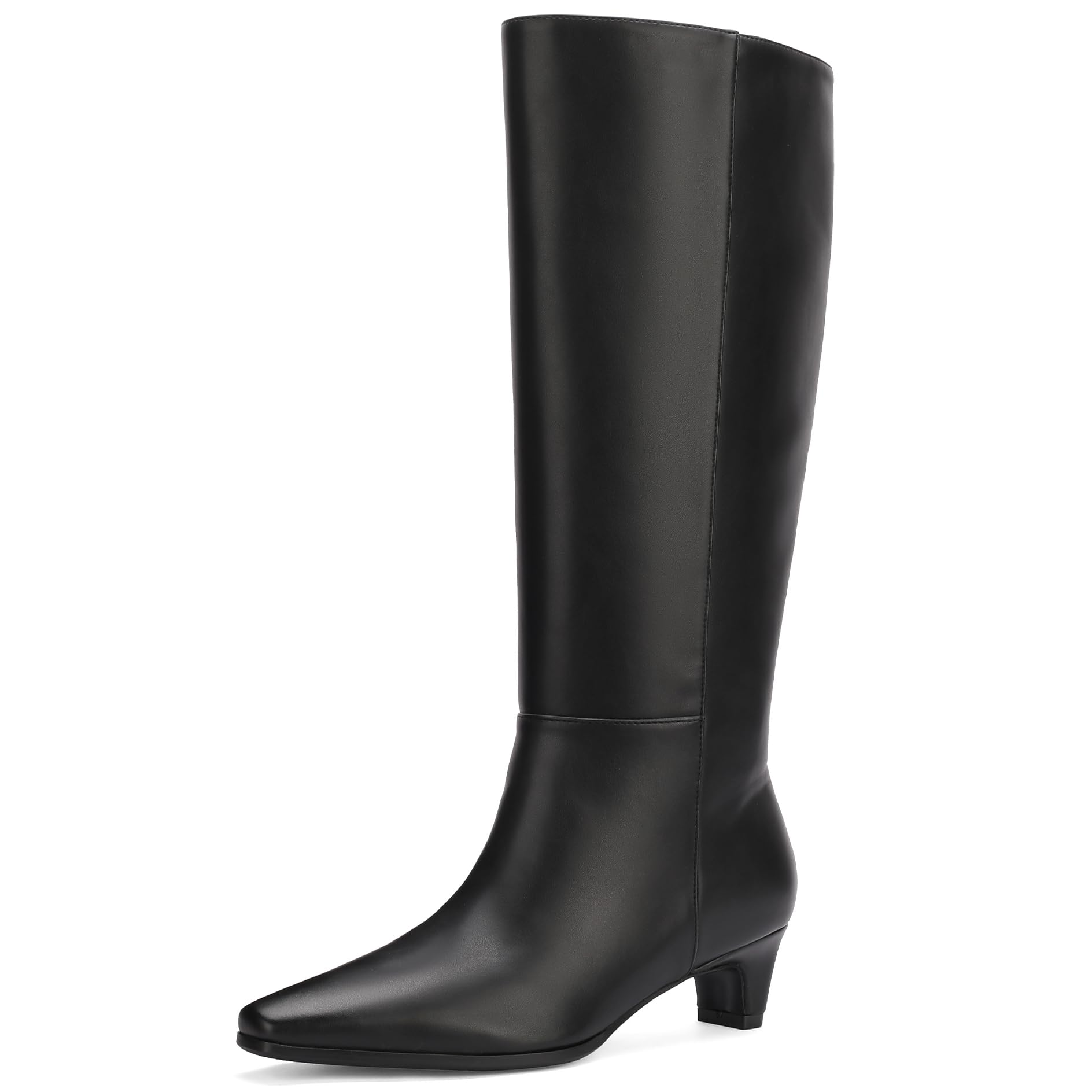 Knee High Boots Women Square Toe Kitten Heel Tall Side Zipper Boots Womens Fashion Long Boots