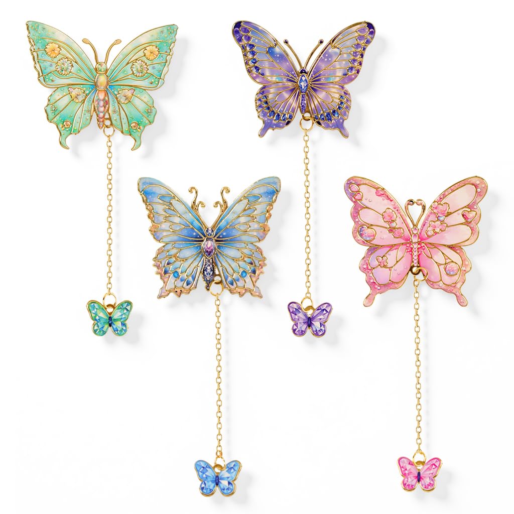 - ZIBUYU® 4PCS Butterfly Metal Bookmarks with Chain Hollow Design, Artistic Floral Pattern, Bookmarks for Books Journals Planners Reading Gifts
