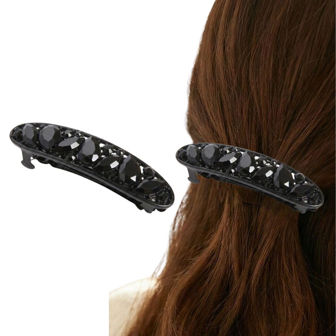 Stone Metal Hair Clip | Black Crystal Barrette Clips for Women & Girls | Strong Grip Stylish Diamond-Cut Stone Hair Accessories | Pack of 1-image-25