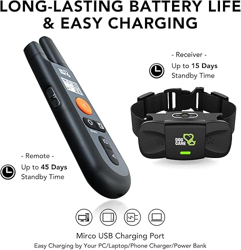 Miniatura 6 de DOG CARE Collar de entrenamiento para perros grandes y medianos con alcance remoto de 1800 pies, collar de choque recargable para perros con modos