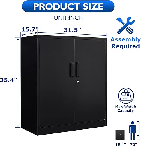 Miniatura 3 de AFAIF Gabinetes de almacenamiento de metal con puertas de bloqueo armario de almacenamiento de acero con cerradura con 2 estantes ajustables
