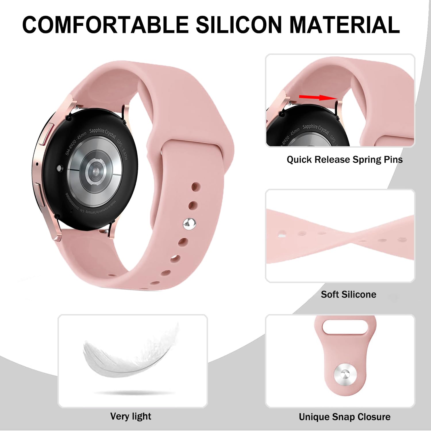 VELULYX Silicone Strap for Galaxy Watch 7/FE/6/5/4 40mm 44mm - Image 2