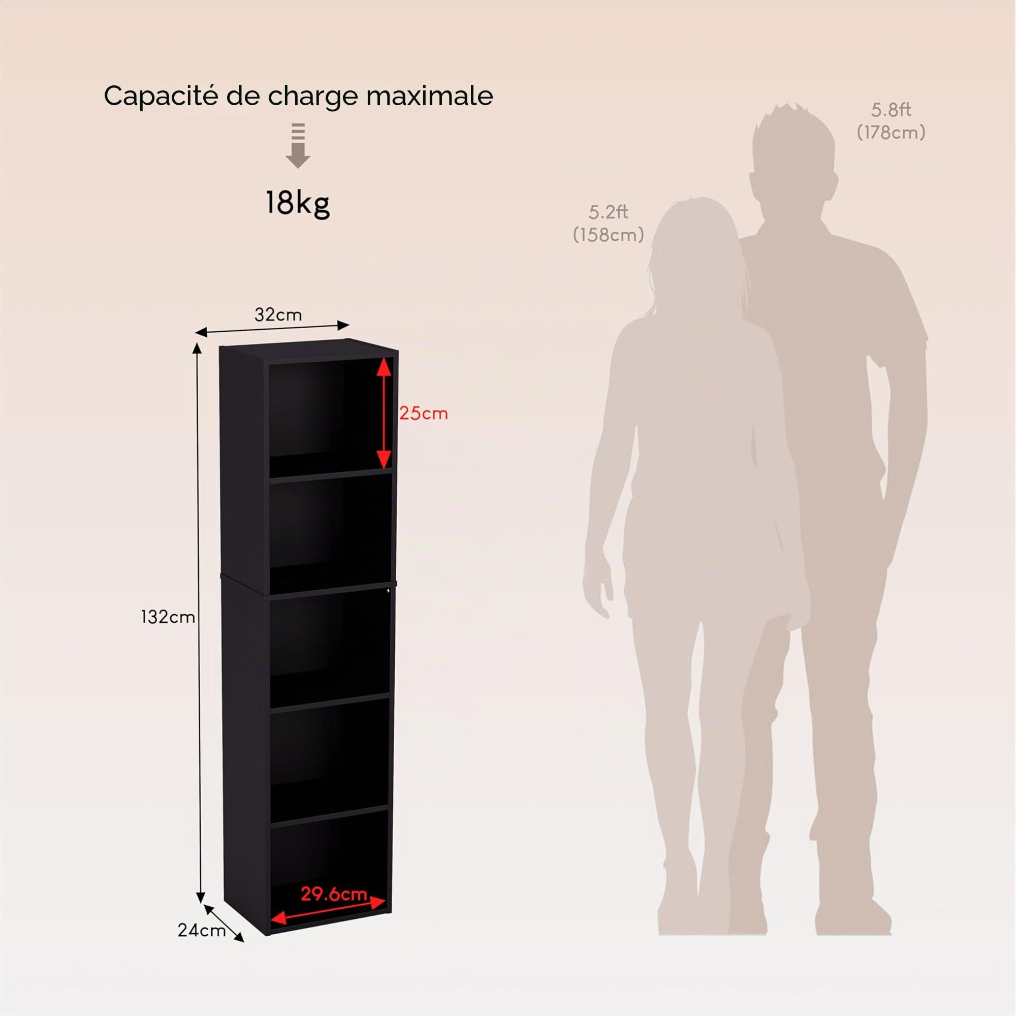Vida Designs Oxford Cube Bibliothèque, Hêtre, Noir, 5 Tier