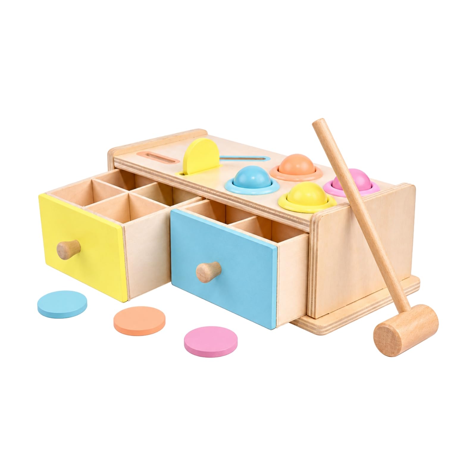 Scatola di attività di Ordinamento dei Colori e Martellamento Compatto Scatottività con Cassetti e Martello in Legno Ideale Regalo per Casa