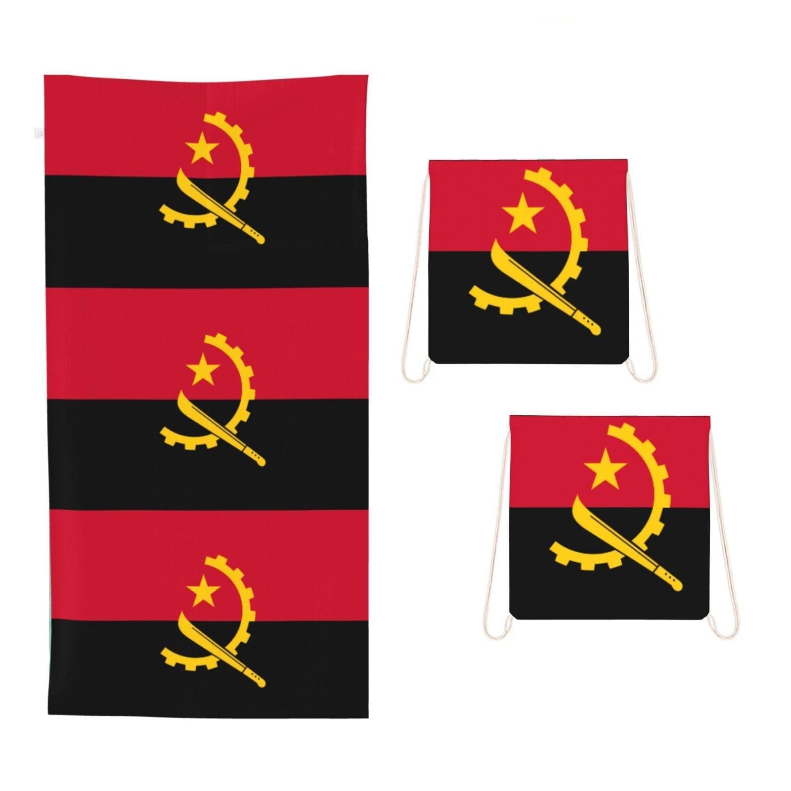 CNTDBU Angola Flag 2 in 1 Packable Towel Bag-Large Beach Towel with Stuff Sack, Super Absorbent Microfiber Travel Towel for Pool